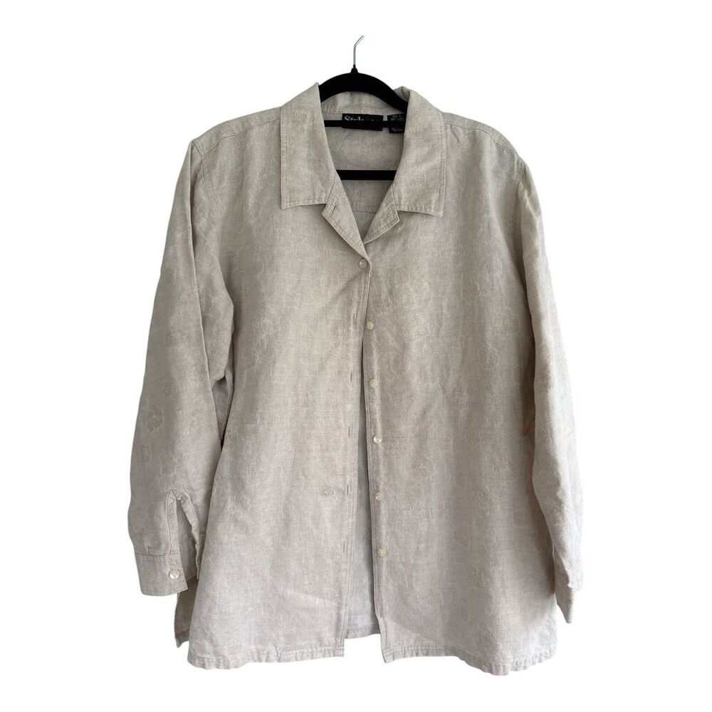 Vintage Style & Co. 100% Linen Beige Embroidered Floral Blouse Hong Kong